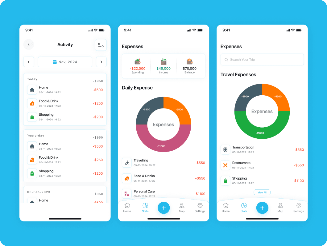 Personal finance app expense tracking screen
